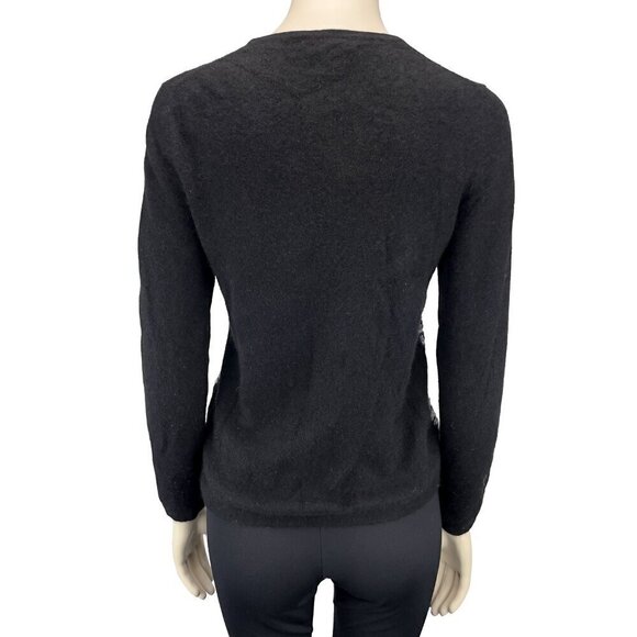 LORD & TAYLOR 100% CASHMERE Stripes Sequinsβ Crew Neck Black Sweater sz Small - Picture 3 of 4
